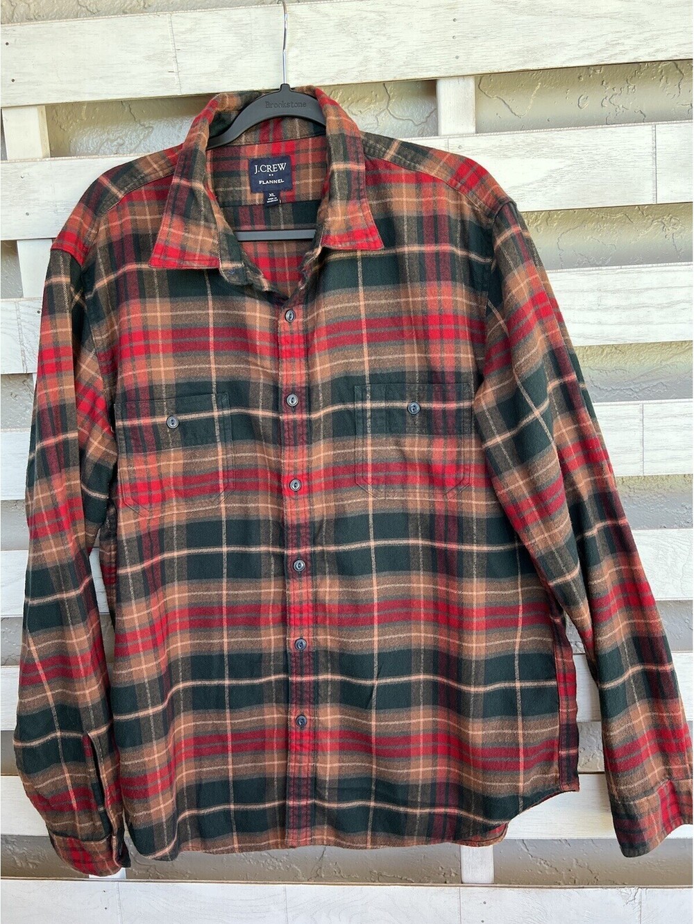 J Crew Shirt Mens XL Red Green Plaid Long Sleeve Button Up Flannel Old Money.